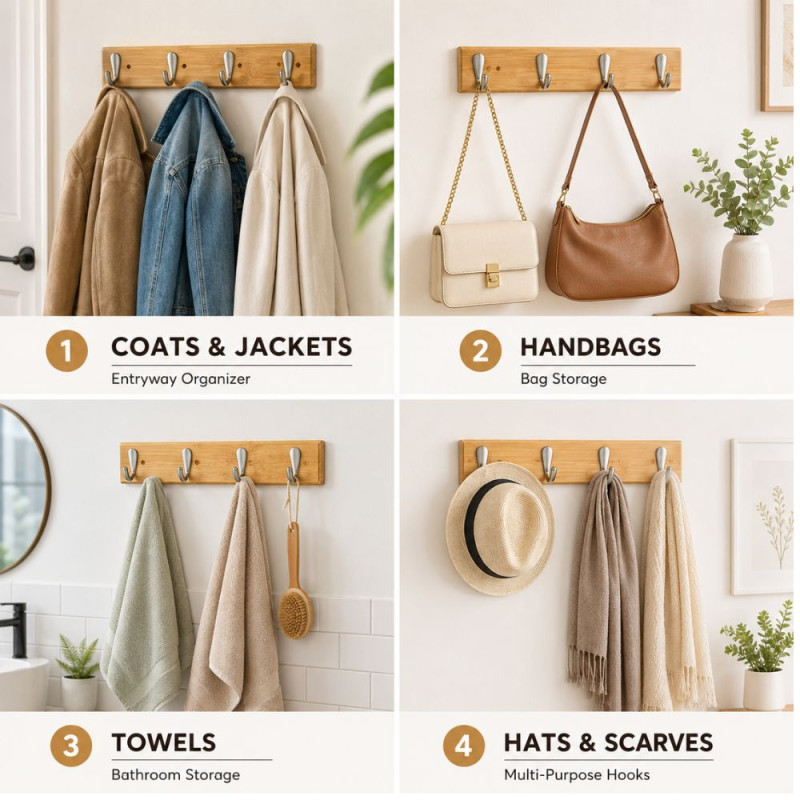 Forge Strong Coat Rack Designed for Modern Living &amp; Home Comfort – Wooden (H-6, W-40, L-6, D-2.8 CM)