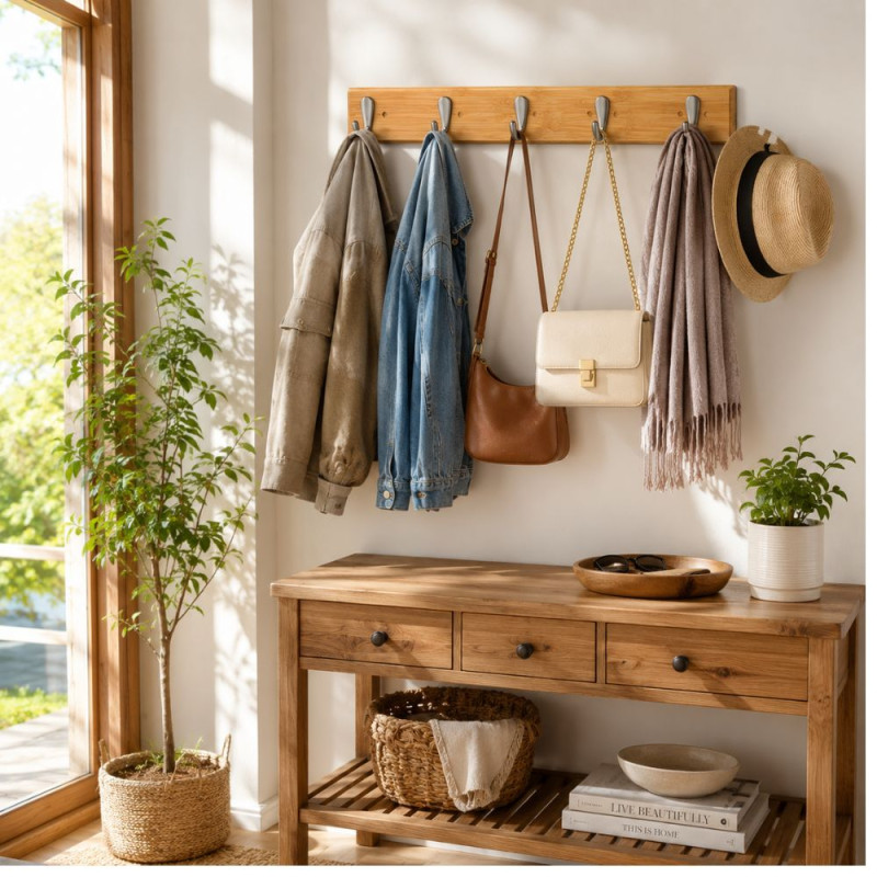 Forge Strong Coat Rack Designed for Modern Living &amp; Home Comfort – Wooden (H-6, W-40, L-6, D-2.8 CM)