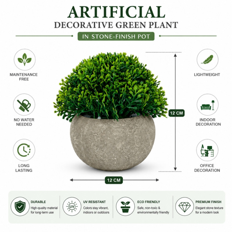 Deep Form Artificial Topiary Designed for Home Décor & Event Styling – Green (H-12, W-12 CM)