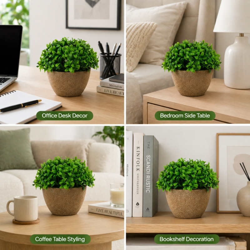 Professional Artificial Boxwood Grass Planter – Vibrant Orange in Gray Pot (12cm)