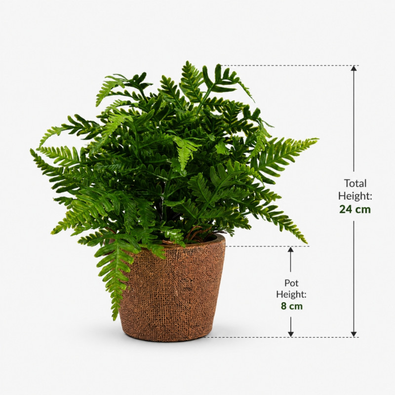 Professional Nearly Natural Artificial Fern Plant – Realistic Greenery in Textured Pot (24cm)