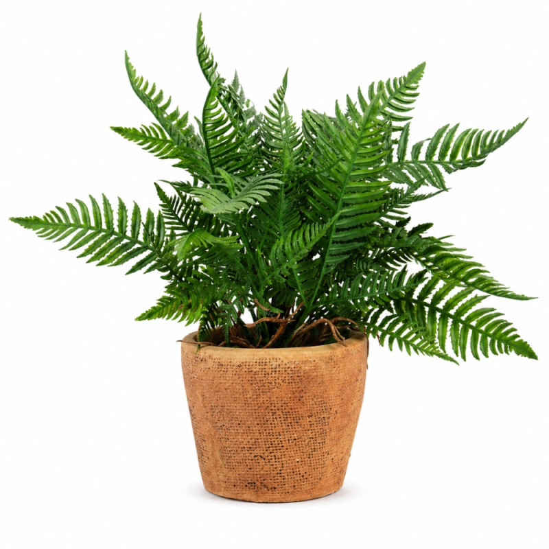 Professional FEJKA-Style Artificial Fern Potted Plant – Vibrant Orange & Green in Gray Pot (24cm)
