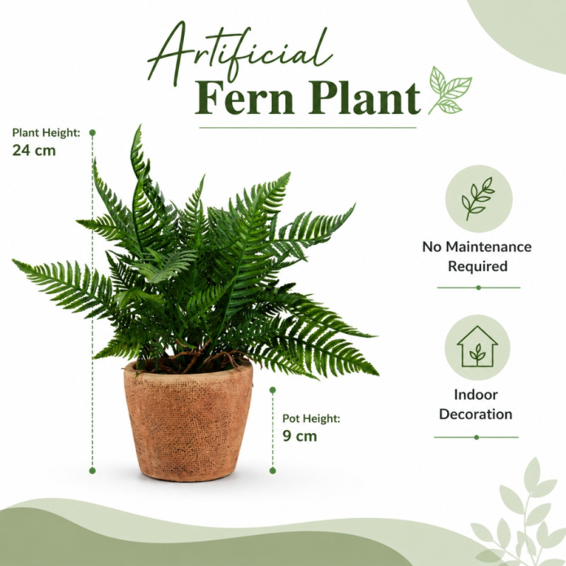 Professional FEJKA-Style Artificial Fern Potted Plant – Vibrant Orange & Green in Gray Pot (24cm)
