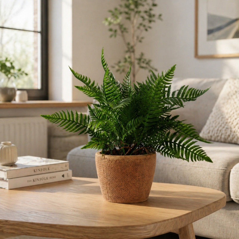 Professional FEJKA-Style Artificial Fern Potted Plant – Vibrant Orange & Green in Gray Pot (24cm)