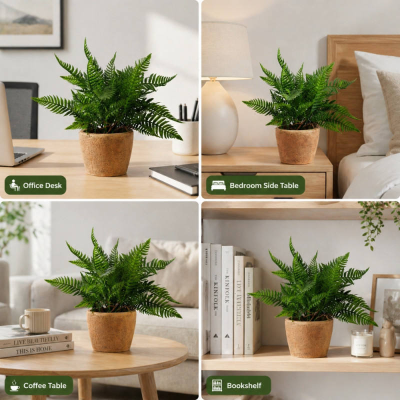 Professional FEJKA-Style Artificial Fern Potted Plant – Vibrant Orange & Green in Gray Pot (24cm)