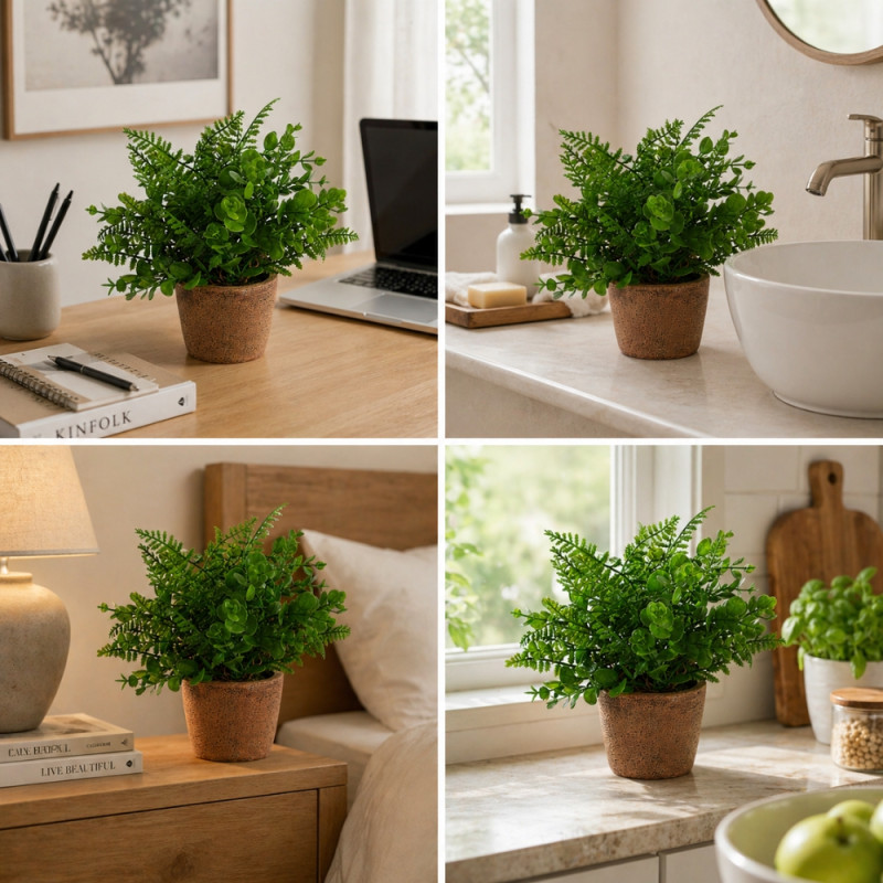 Professional Artificial Faux Potted Plant – Vibrant Orange &amp; Green in Gray Pot (22cm)