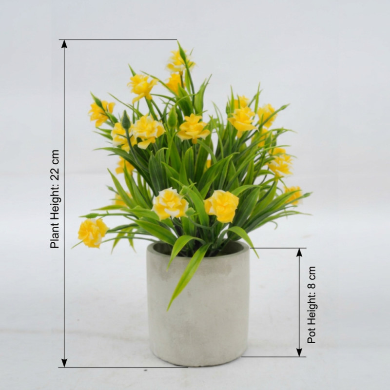 Professional Artificial Yellow Narcissus (Daffodil) Plant – Grey Cylindrical Pot (22cm)