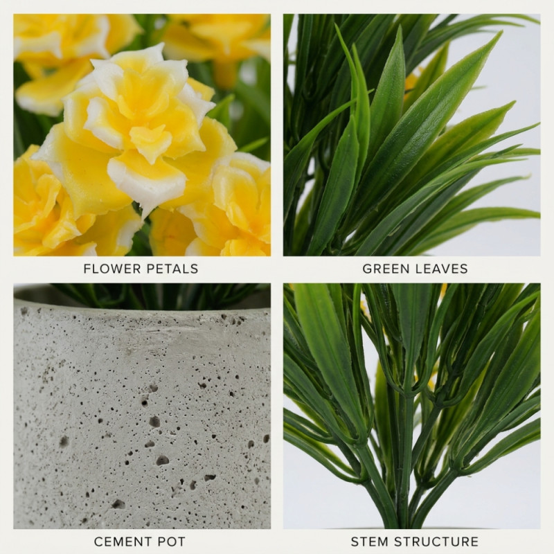 Professional Artificial Yellow Narcissus (Daffodil) Plant – Grey Cylindrical Pot (22cm)