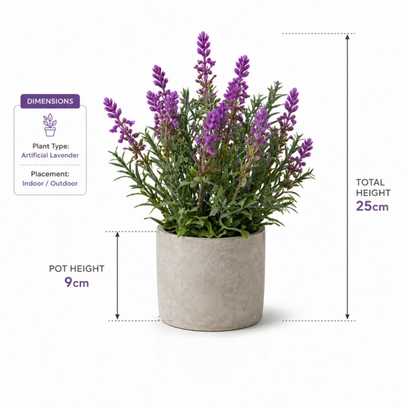 Professional Artificial Lavender Plant – Green & Purple Foliage in Gray Pot (25cm)