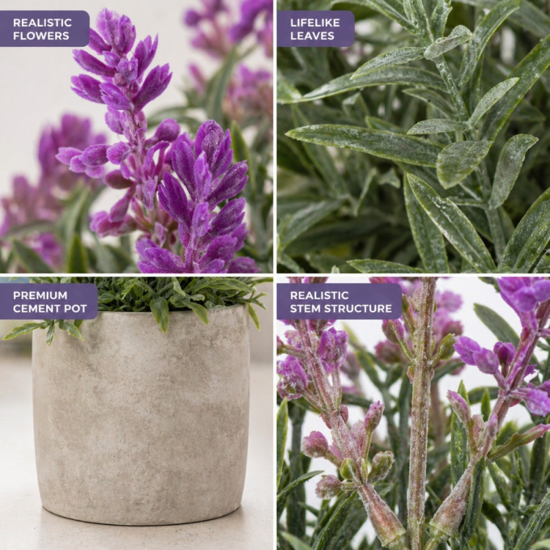 Professional Artificial Lavender Plant – Green & Purple Foliage in Gray Pot (25cm)