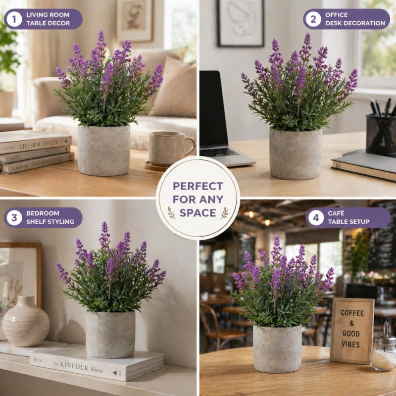 Professional Artificial Lavender Plant – Green & Purple Foliage in Gray Pot (25cm)