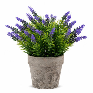 Professional Artificial Lavender Plant – Green & Purple Foliage in Textured Rustic Pot (22cm)