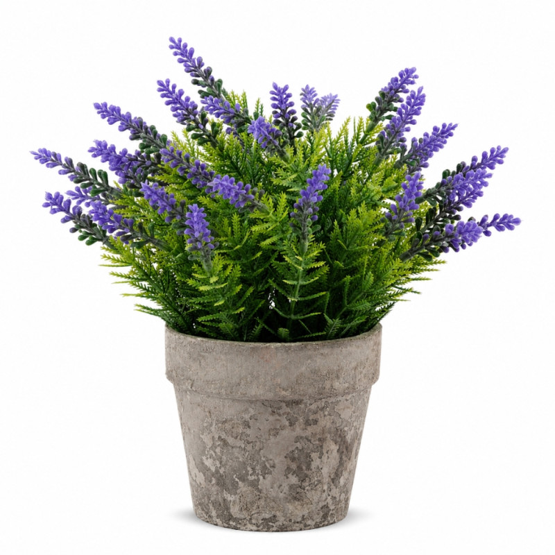 Professional Artificial Lavender Plant – Green & Purple Foliage in Textured Rustic Pot (22cm)