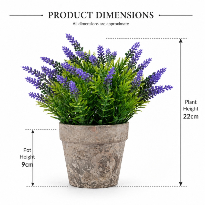 Professional Artificial Lavender Plant – Green & Purple Foliage in Textured Rustic Pot (22cm)