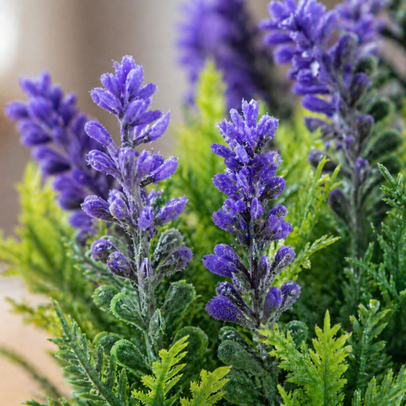 Professional Artificial Lavender Plant – Green & Purple Foliage in Textured Rustic Pot (22cm)