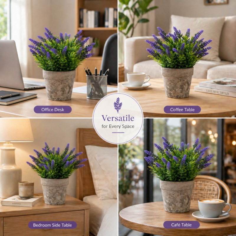 Professional Artificial Lavender Plant – Green & Purple Foliage in Textured Rustic Pot (22cm)