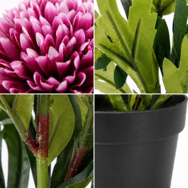 Professional Artificial Chrysanthemum Plant – Vibrant Purple & Green in Black Pot (27cm)
