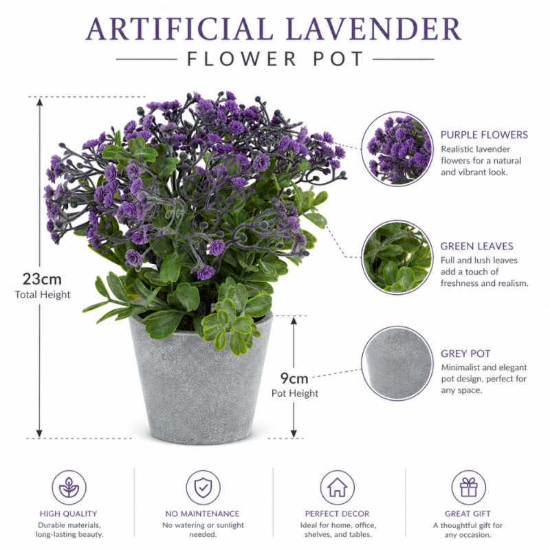 Professional Artificial Misty Pine Topiary – Purple (23cm)