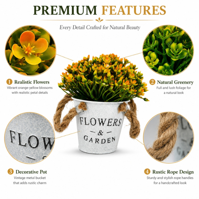 Modern Artificial Flower – Off White Premium Quality (18cm)