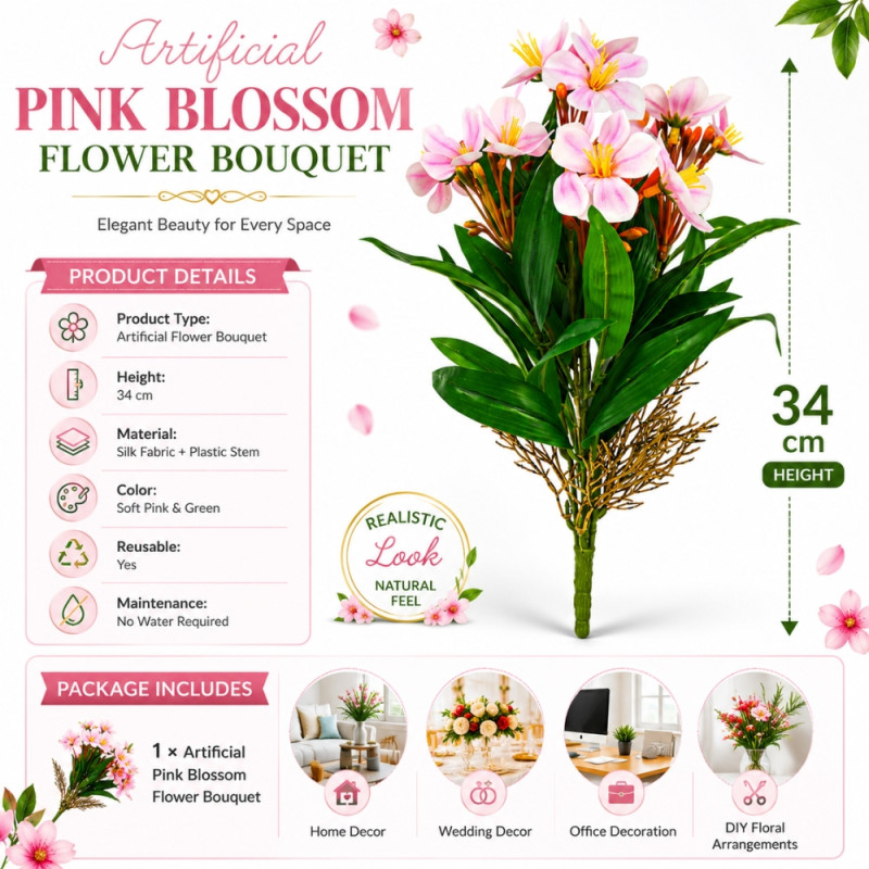 Modern Artificial Flower – Green Premium Quality (34cm)