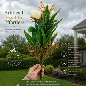 Artificial Plumeria (Frangipani) Multi-Bloom Floral Spray – 5 Heads – 40cm