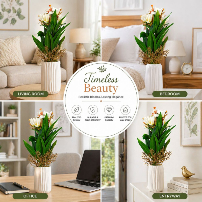 Artificial Plumeria (Frangipani) Multi-Bloom Floral Spray – 5 Heads – 40cm