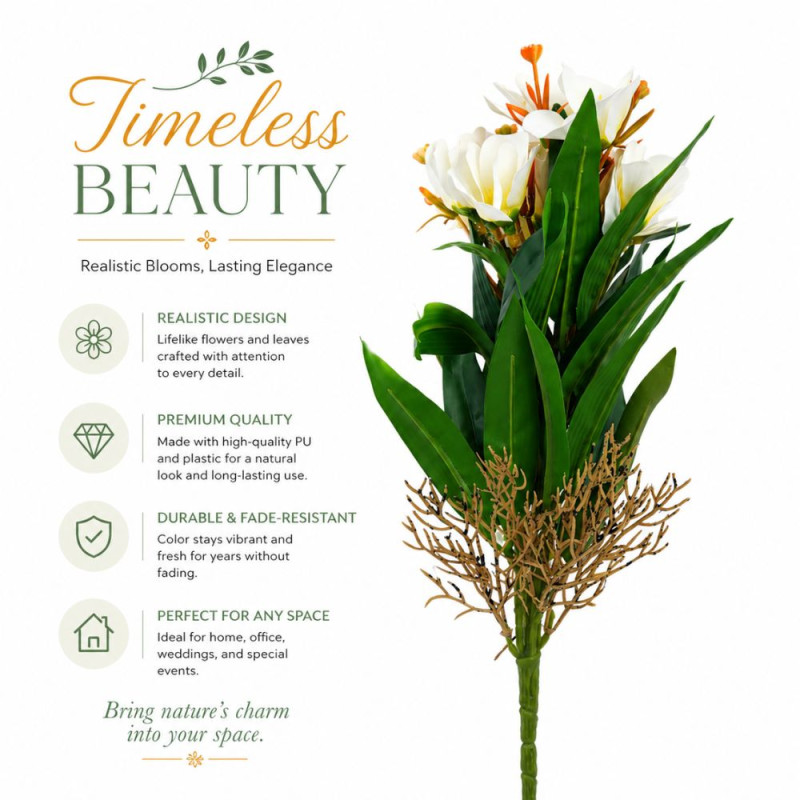 Artificial Plumeria (Frangipani) Multi-Bloom Floral Spray – 5 Heads – 40cm