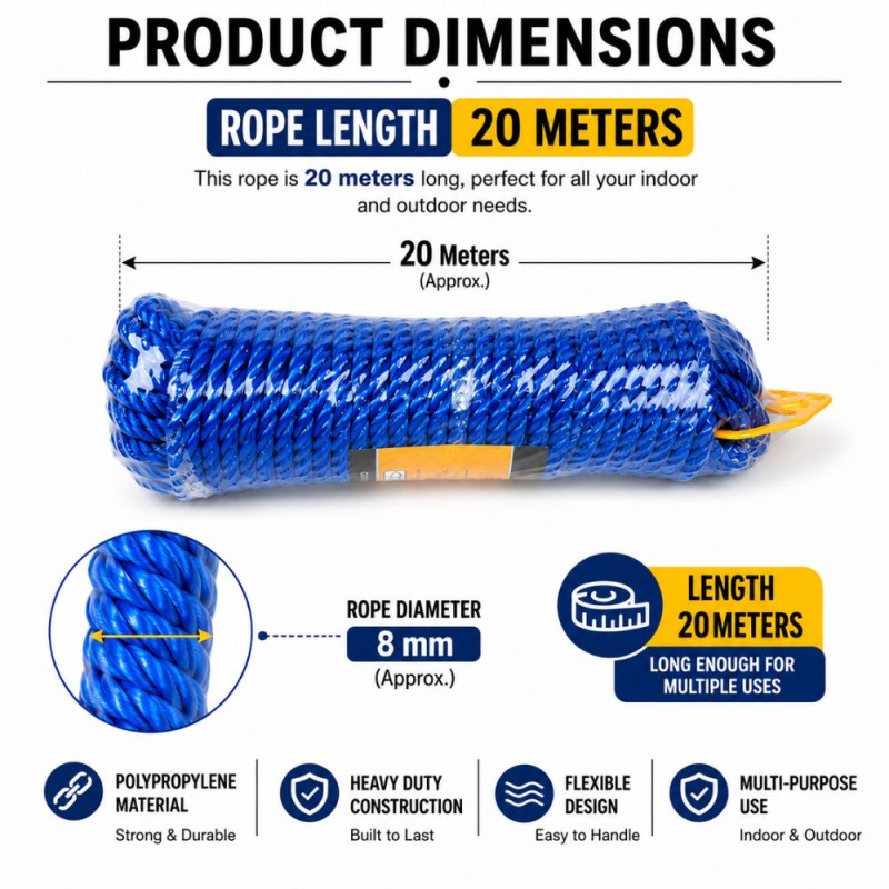 Stylish PLASTIC ROPE 20M – Blue Premium Quality (20 meters)