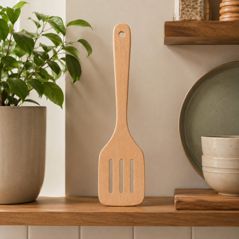 Prime One Wooden Spatula Designed for Everyday Cooking &amp; Kitchen Excellence – Wooden (H-30, W-8, L-12 CM)