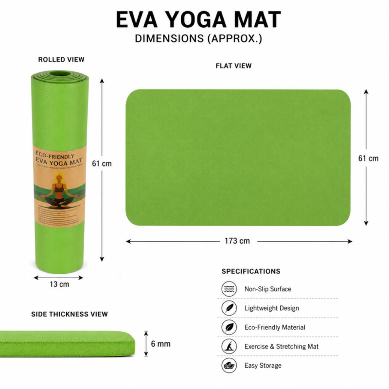 Solid Grade Yoga Mat Designed for Personal Health &amp; Well-Being – Green (H-61, W-61, L-173 CM)