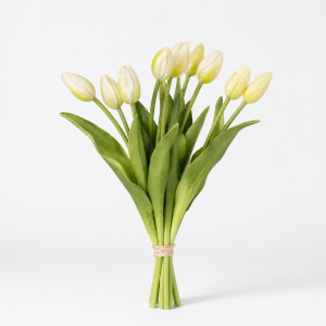 Professional Artificial Tulips – Elegant Cream Blooms with Green Foliage