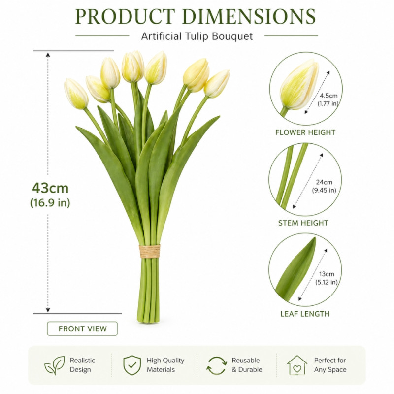 Professional Artificial Tulips – Elegant Cream Blooms with Green Foliage