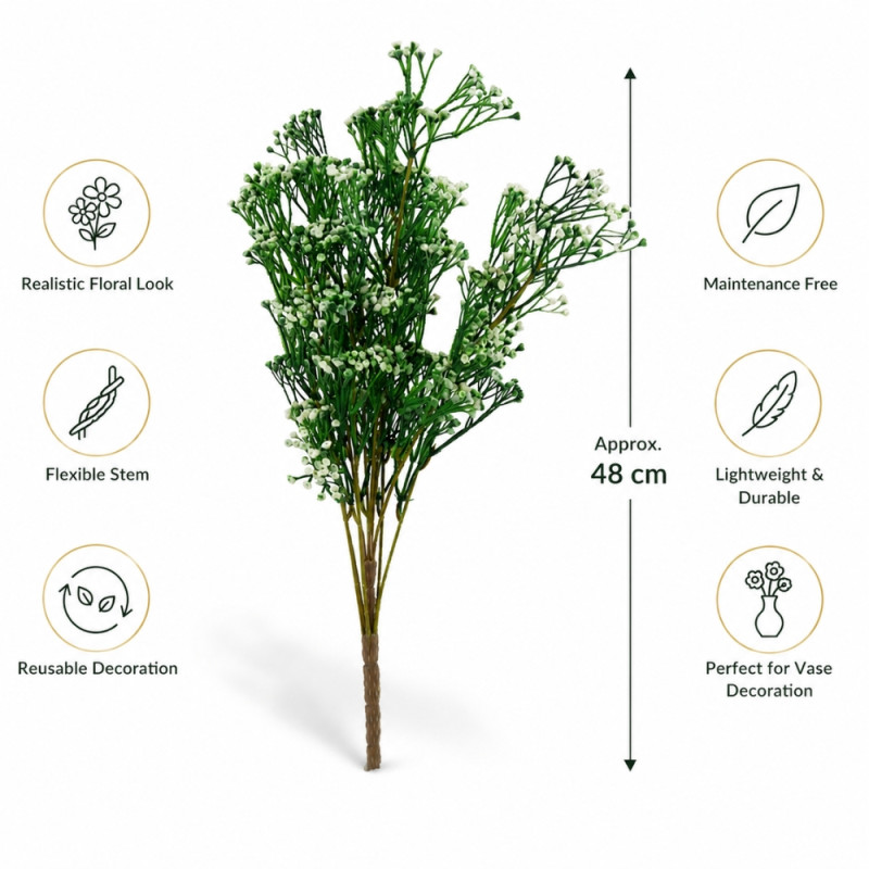 Foundational artificial baby's breath flowers are approximately 48 cm tall and feature flexible stems for easy arrangement – Green (48cm)