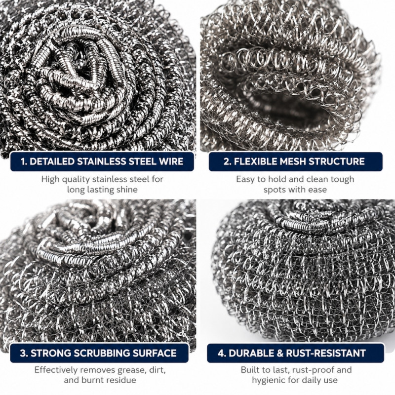 Heavy-Duty Stainless Steel Scrubber Balls Designed for Tough Kitchen Cleaning Tasks – Silver