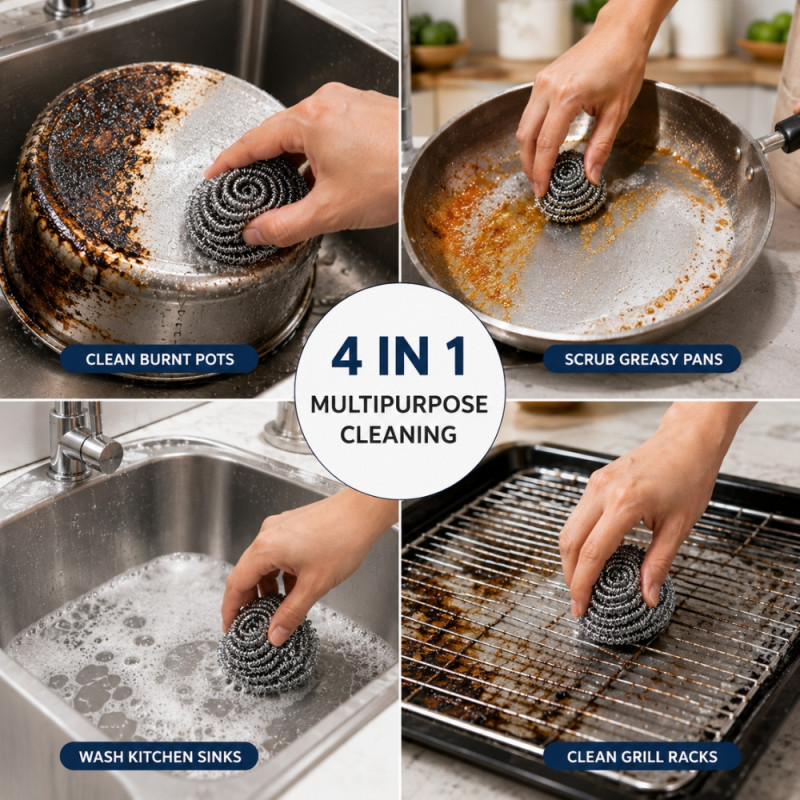 Heavy-Duty Stainless Steel Scrubber Balls Designed for Tough Kitchen Cleaning Tasks – Silver