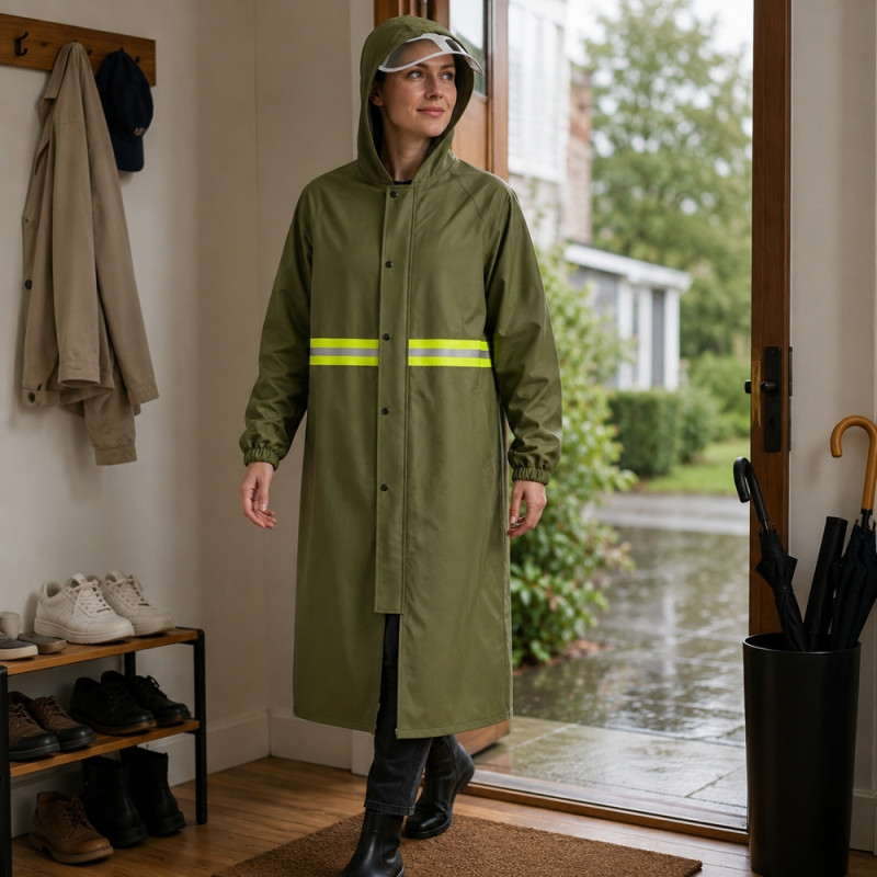 Water Guard Raincoat Designed for Weather Protection &amp; Outdoor Use – Olive (H-135cm x W60cm)