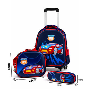 Kids' 3-Piece Racing Car printed Trolley Set – Navy &amp; Red