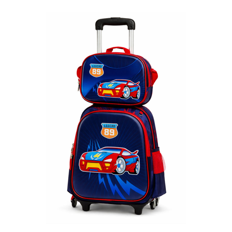 Kids' 3-Piece Racing Car printed Trolley Set – Navy &amp; Red