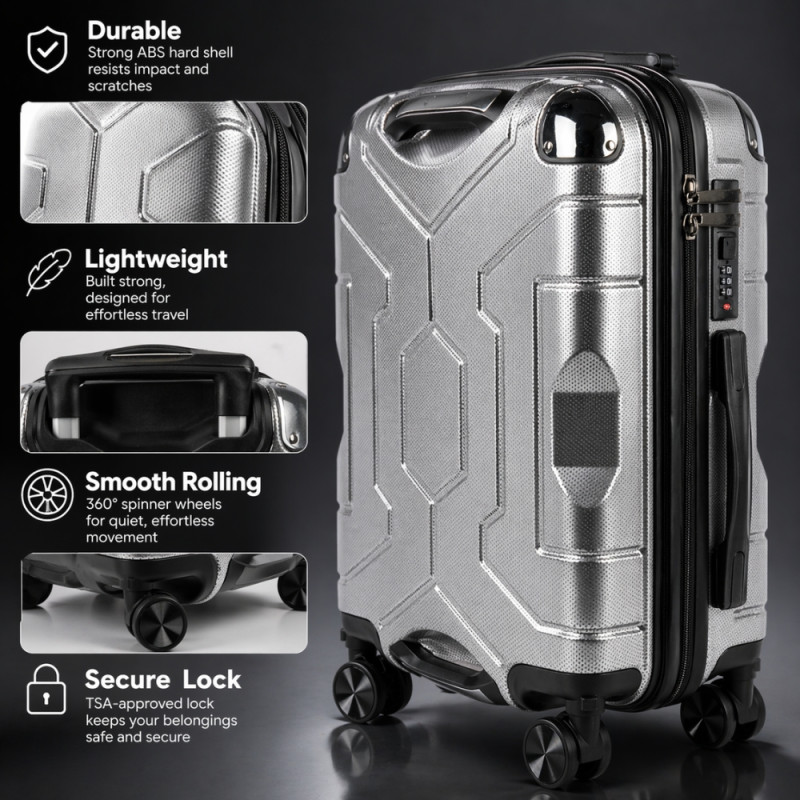 Ultra-Resilient 20" Hardshell Spinner Trolley – Metallic Silver