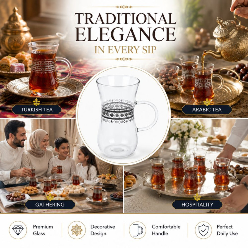 Superior 6PCS GLASS CUP SET 200ML – Transparent Premium Quality (9 x 6 cm)
