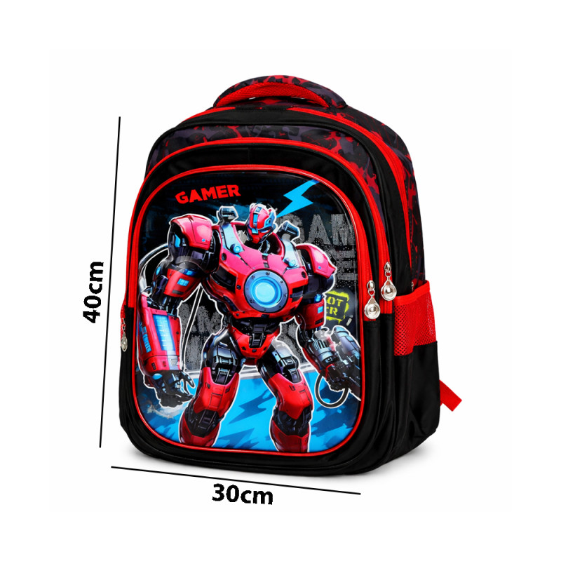 Kids High-Contrast Dynamic School Bag – Black & Red (40cm)