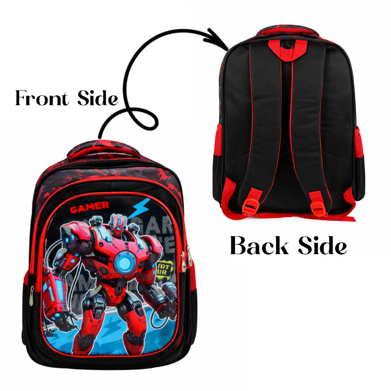Kids High-Contrast Dynamic School Bag – Black & Red (40cm)