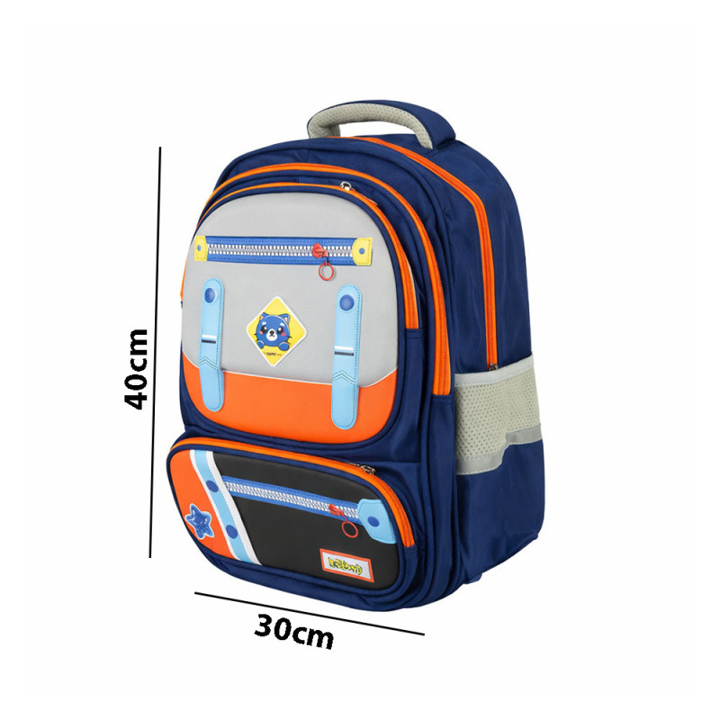 Kids High-Contrast Dynamic School Bag – Dark Blue & Orange (40cm)