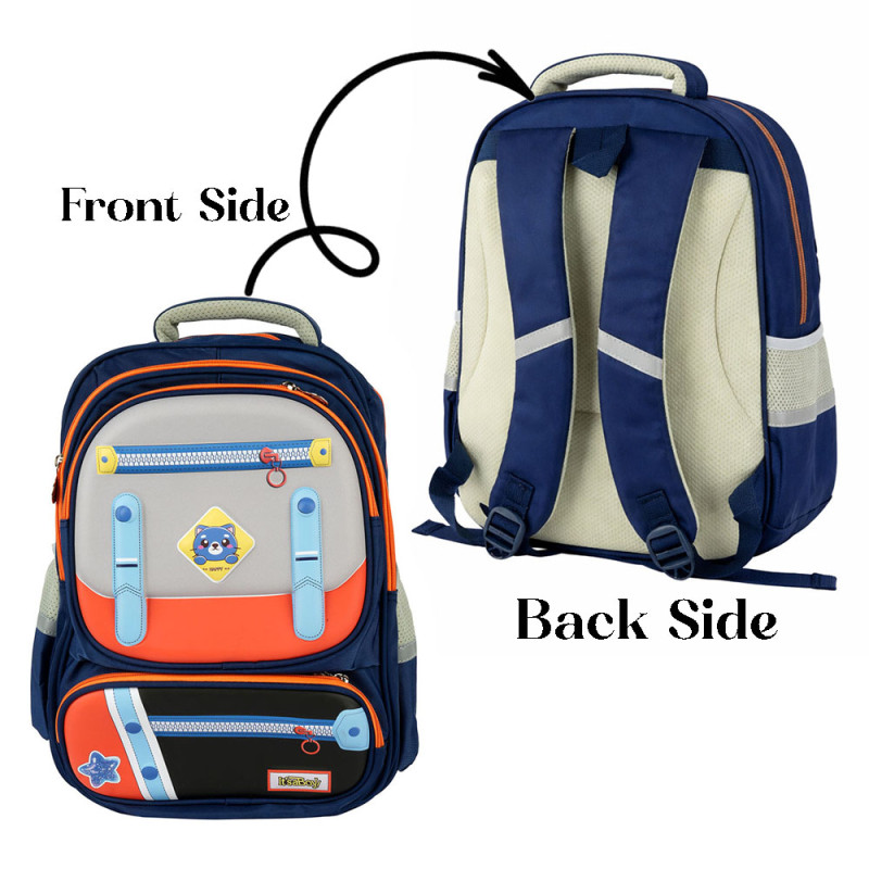 Kids High-Contrast Dynamic School Bag – Dark Blue & Orange (40cm)