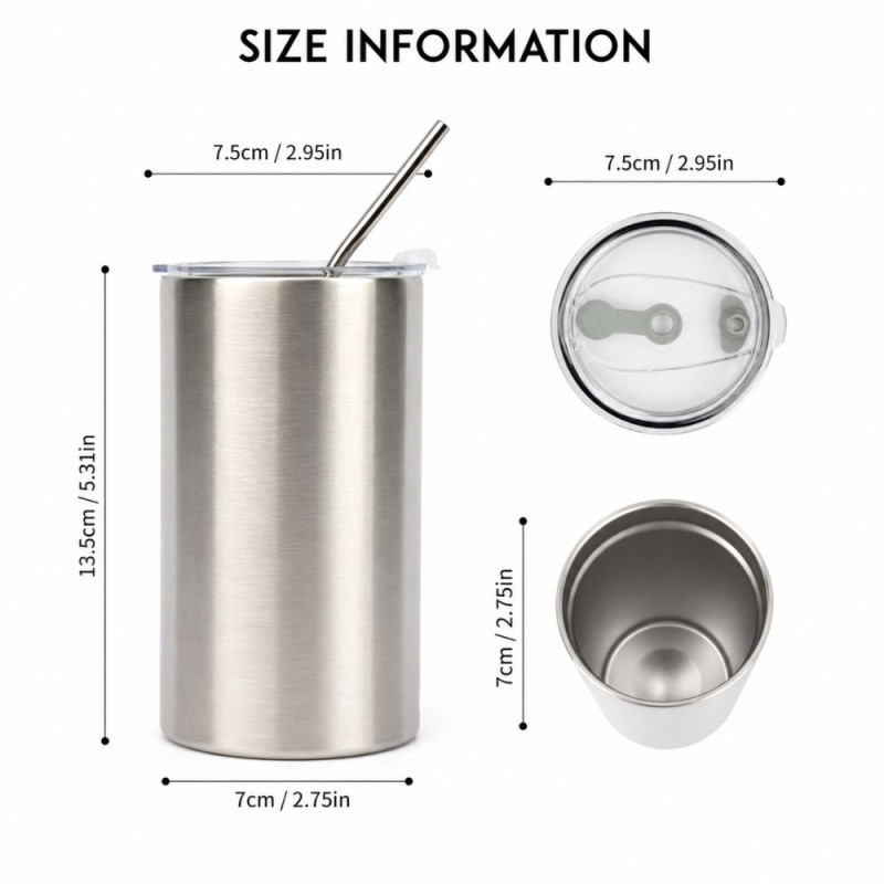 Professional Silver Straight Stainless Steel Tumbler – Minimalist Drinkware (13.5cm)