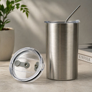 Professional Silver Straight Stainless Steel Tumbler – Minimalist Drinkware (13.5cm)