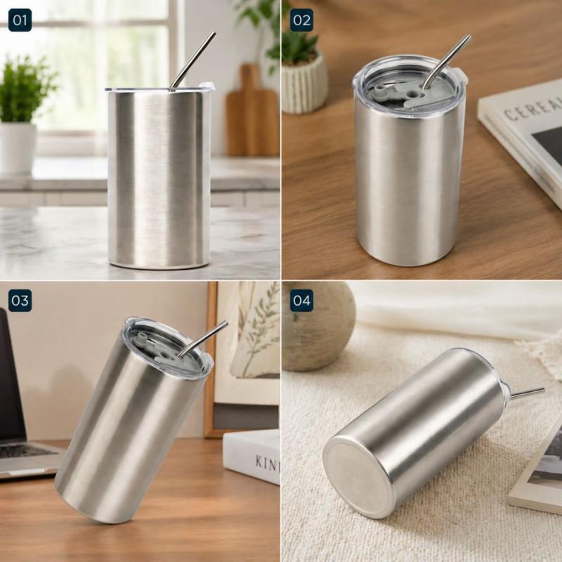 Professional Silver Straight Stainless Steel Tumbler – Minimalist Drinkware (13.5cm)