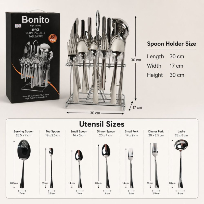 Elegant Bonito Stainless Steel Tableware – Silver (Set of 4)