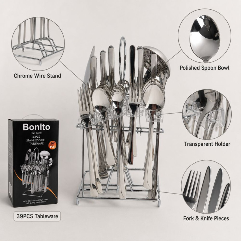 Elegant Bonito Stainless Steel Tableware – Silver (Set of 4)