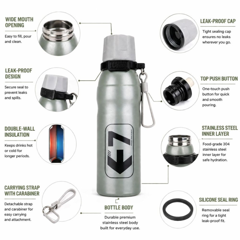 Professional Thermal Sports Water Bottle – Durable Stainless Steel (27.5cm)